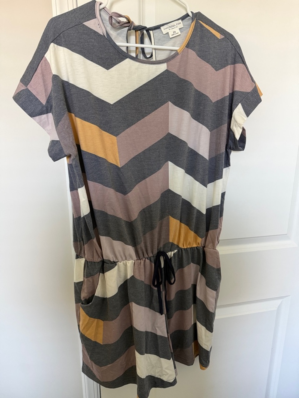 Chic Soul Life Changing Romper, Gray-Mustard  - with pockets!!!